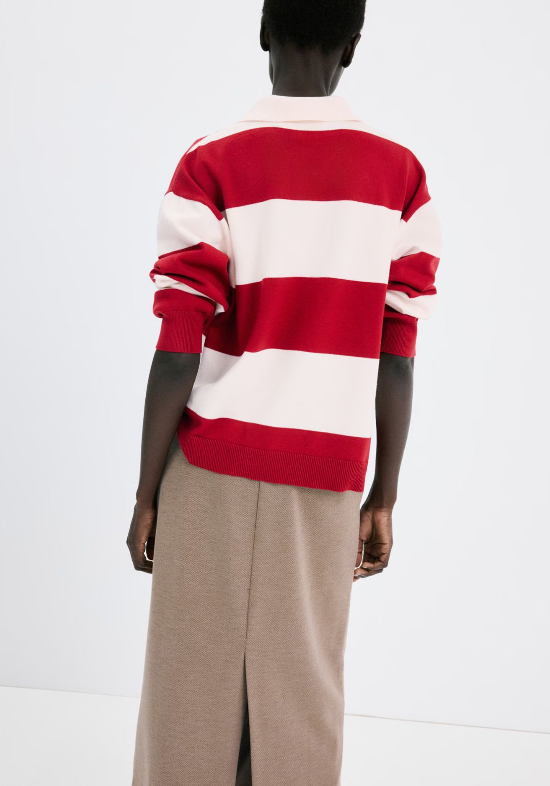 Mango Striped Polo Neck Sweater - Red 2 Shaws Department Stores