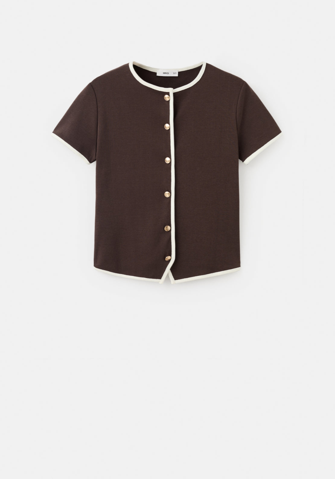 Buttoned Cotton T-Shirt - Brown