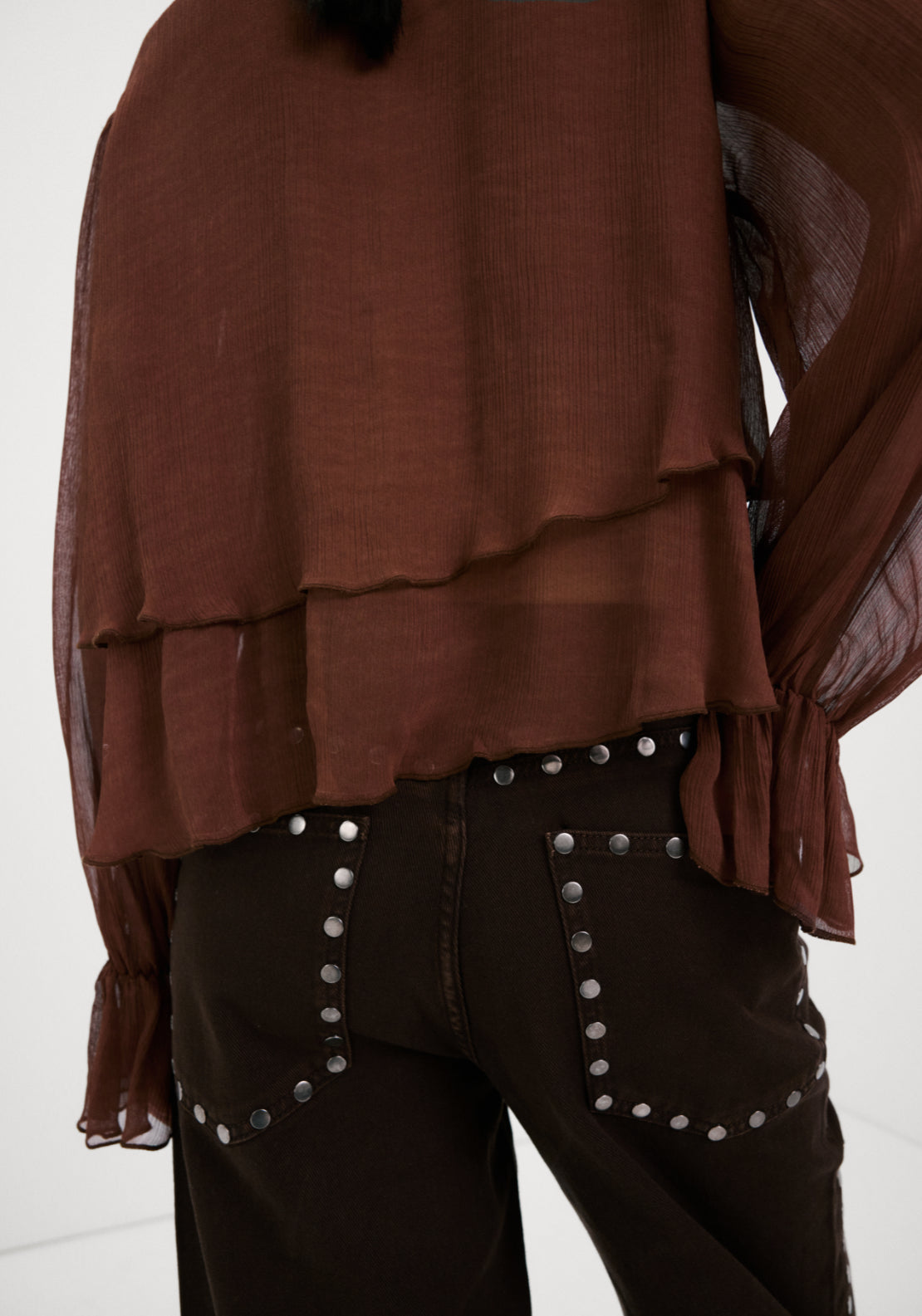 Wide Leg Studded Jeans - Brown