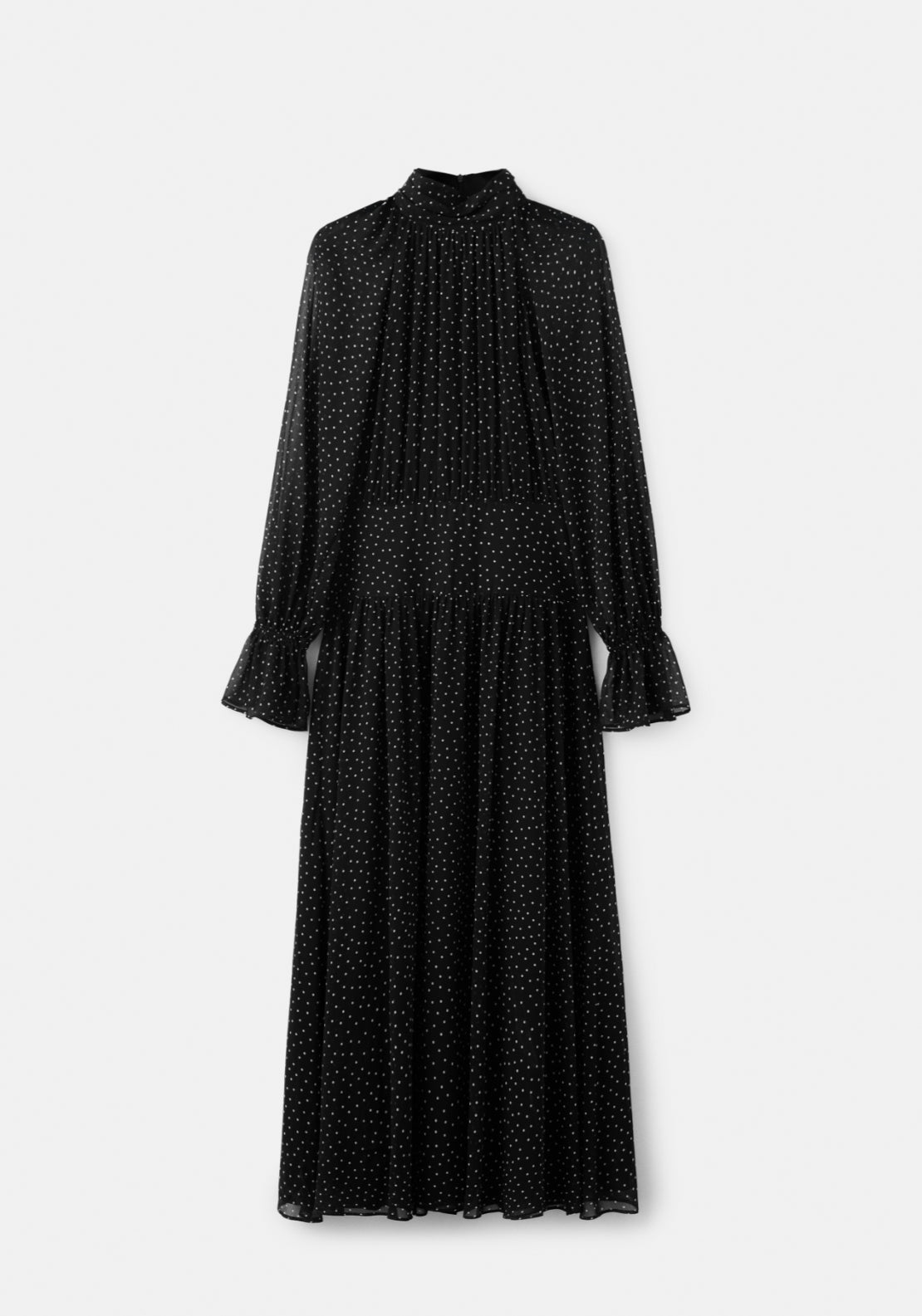 Polka Dot Dress With Puffed Sleeves - Black
