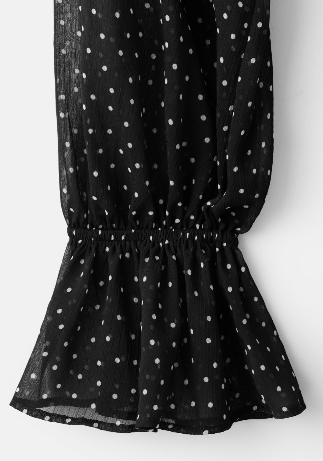 Polka Dot Dress With Puffed Sleeves - Black