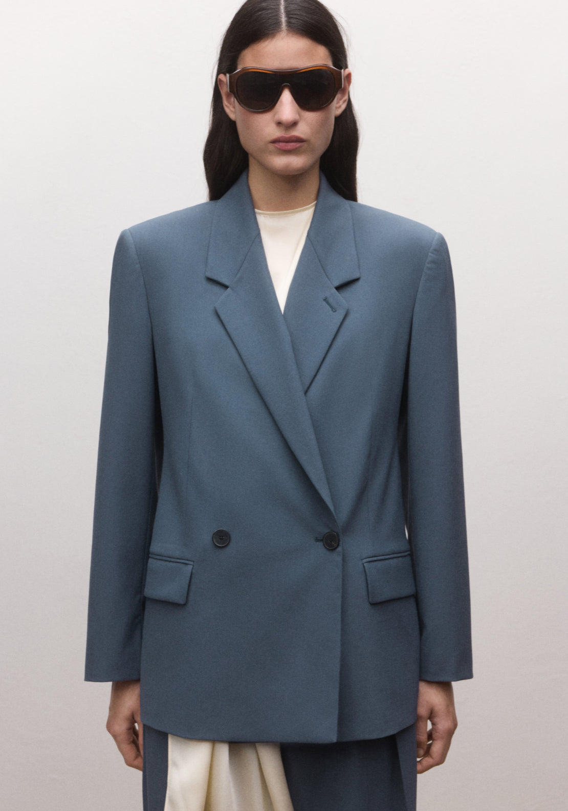 Wool Blend Suit Blazer - Blue