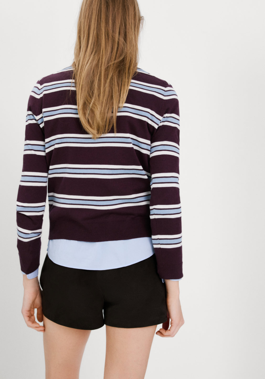 Striped Fine Knit Sweater - Burgundy