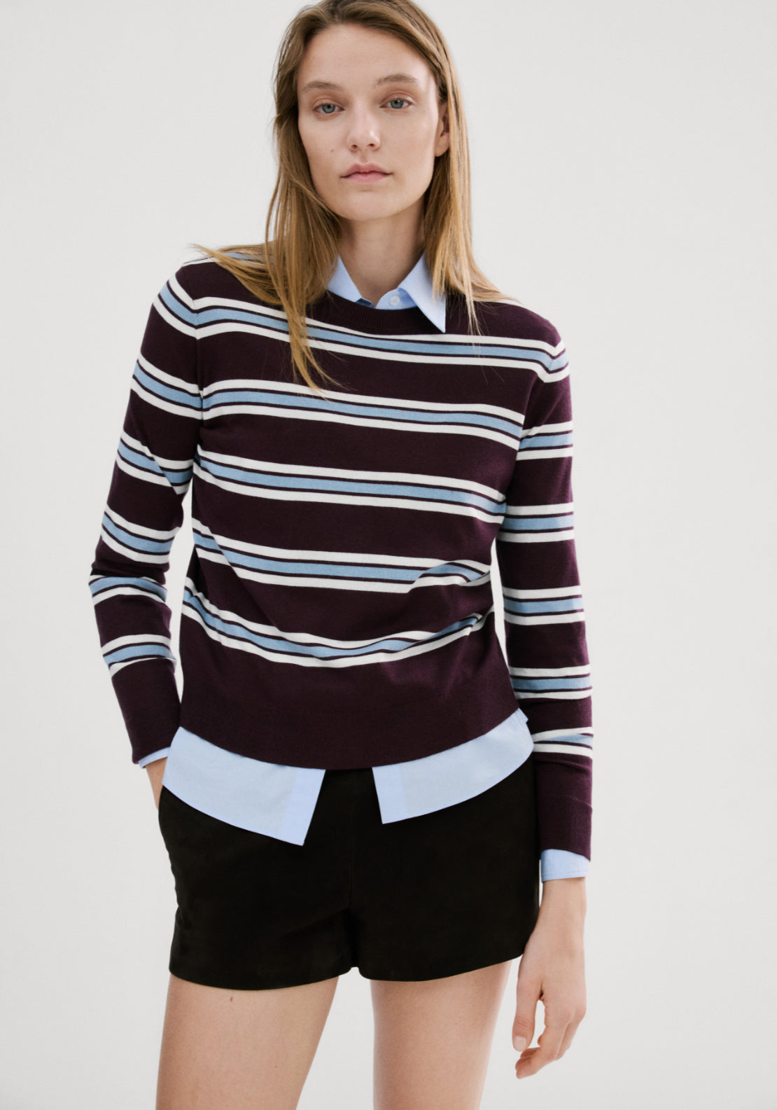 Striped Fine Knit Sweater - Burgundy