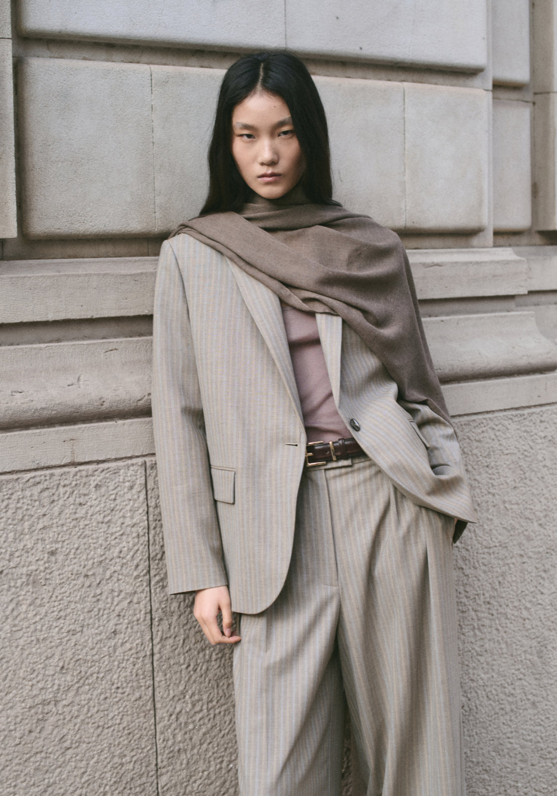 Wool Blend Suit Trousers - Brown