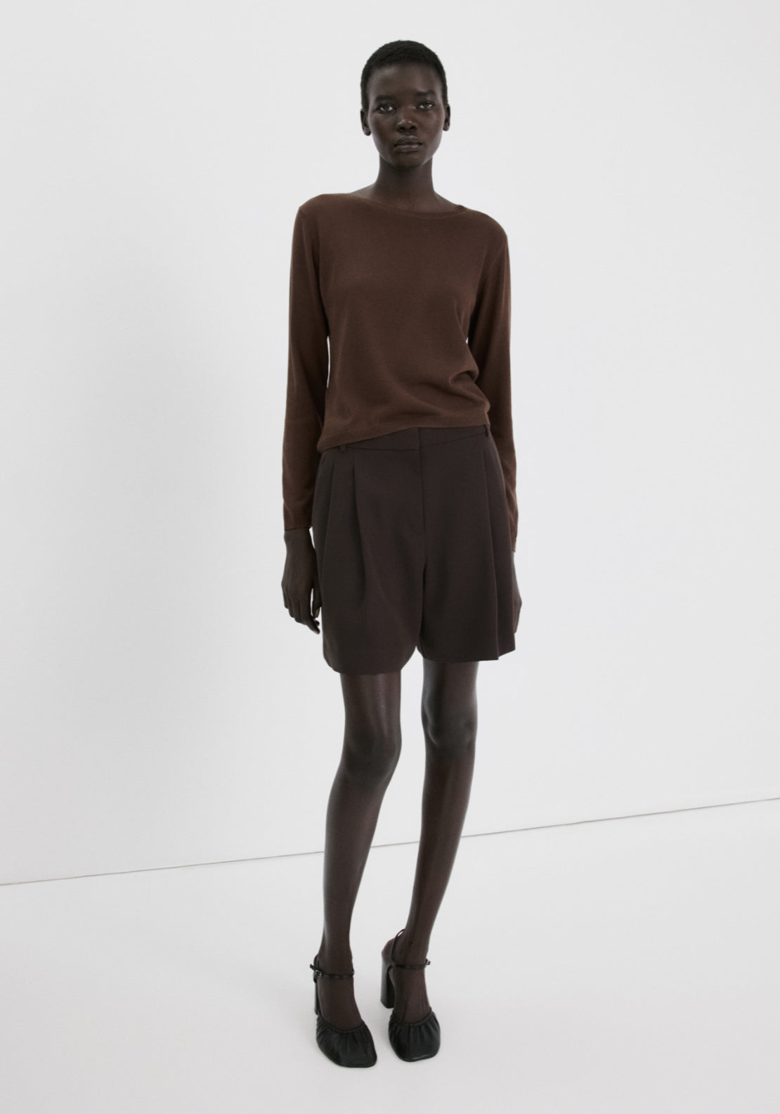 Long Sleeve Knitted Sweater - Brown