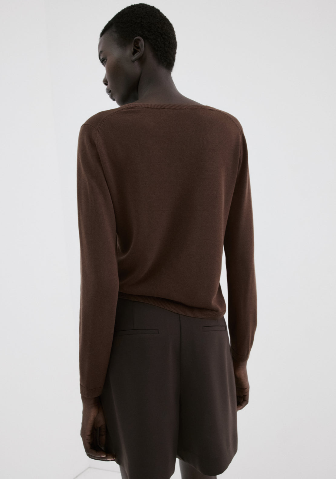 Long Sleeve Knitted Sweater - Brown