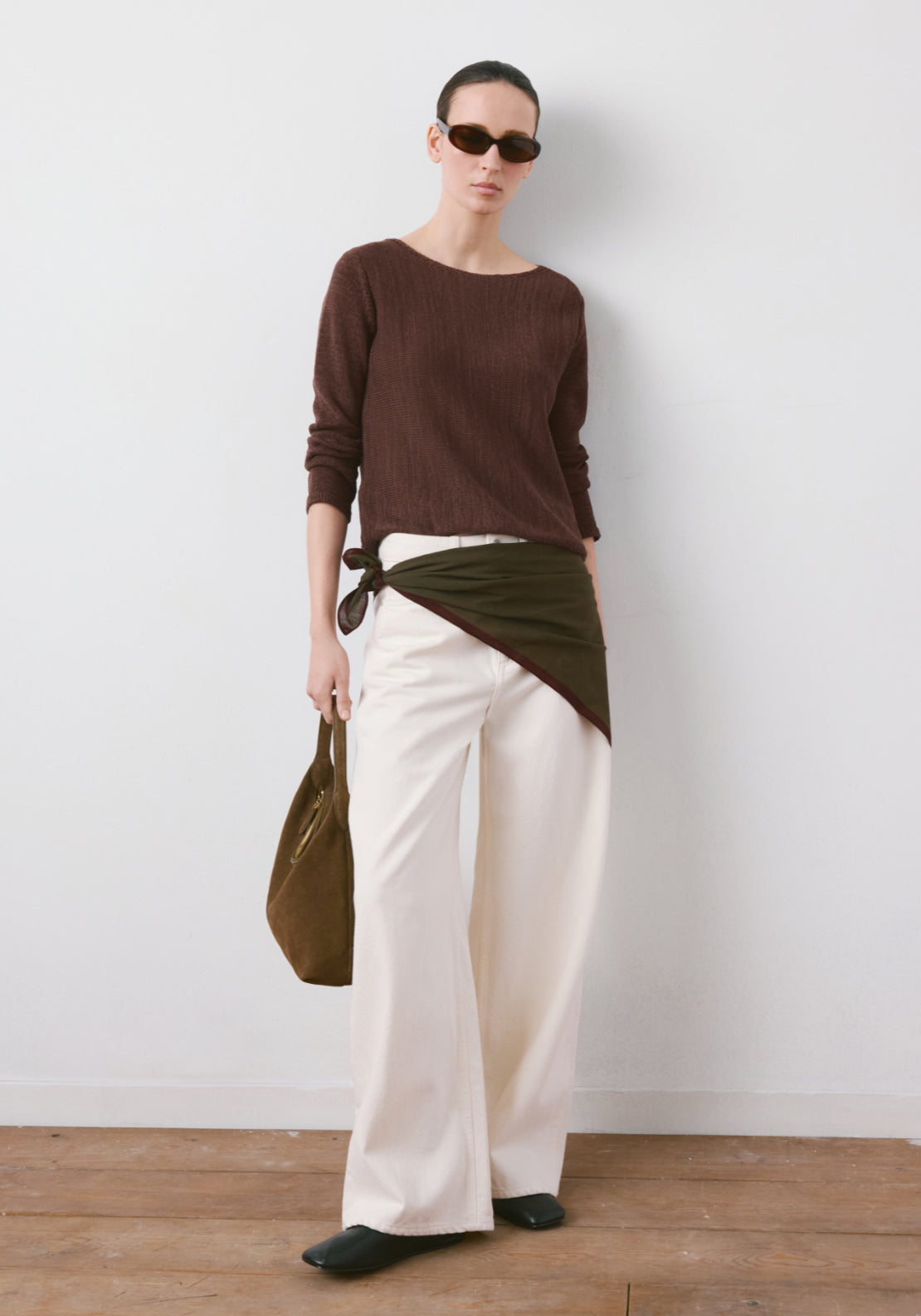 Mango Open Knit Long-Sleeve Jumper - Brown 5 Shaws Department Stores