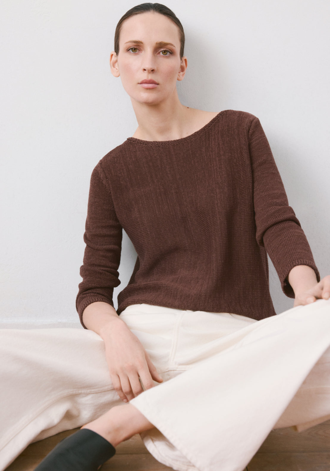 Mango Open Knit Long-Sleeve Jumper - Brown 4 Shaws Department Stores