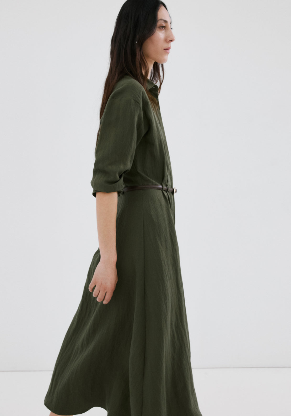 Lyocell Belted Shirt Dress - Green