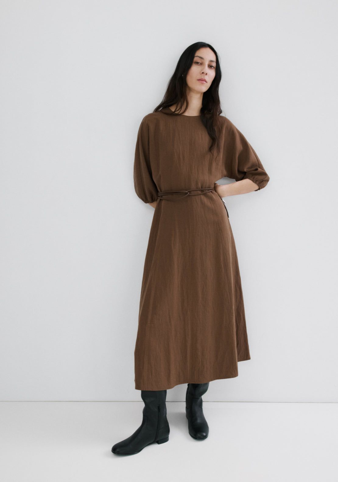 Lyocell Dress With Belt - Brown