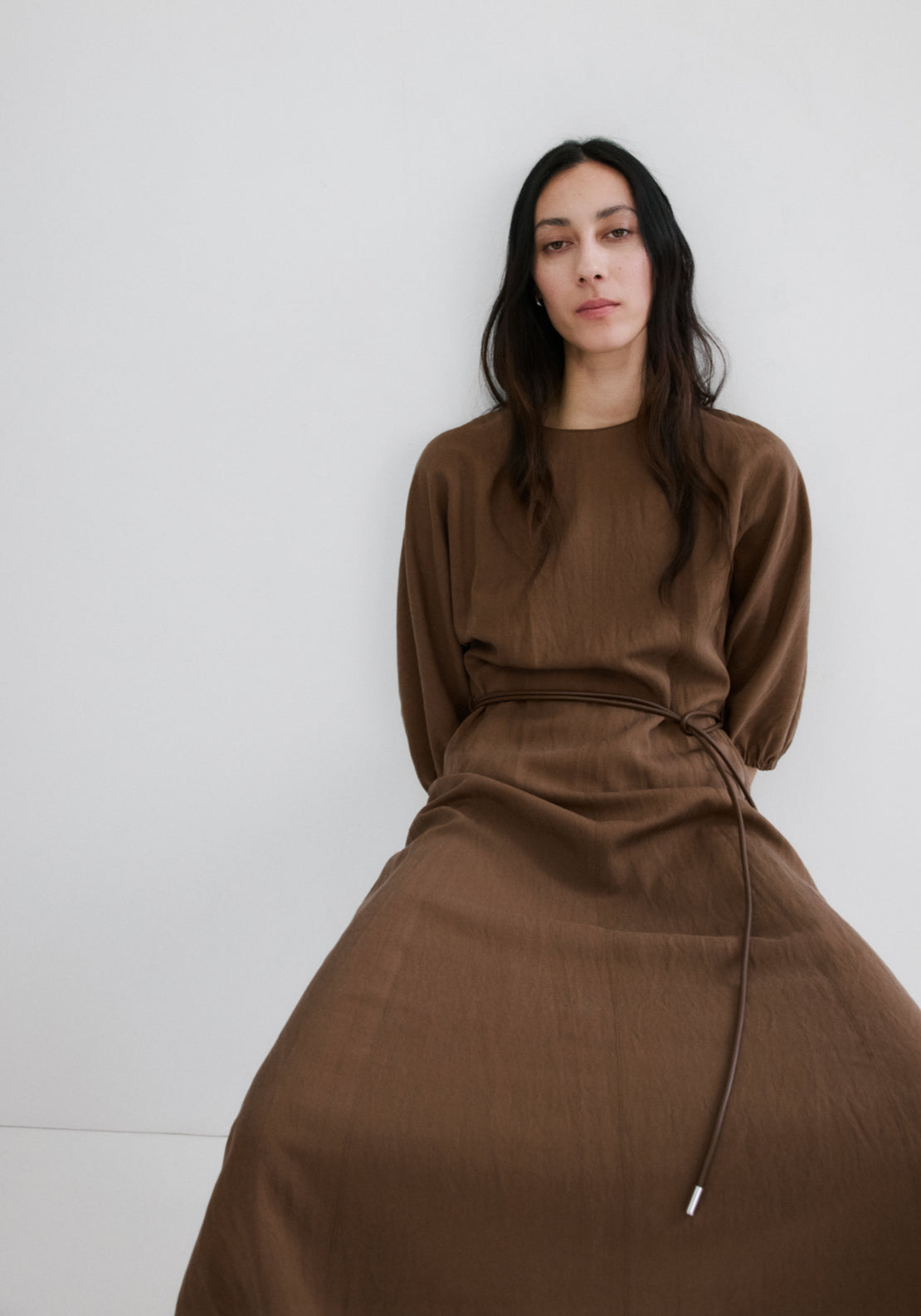 Lyocell Dress With Belt - Brown