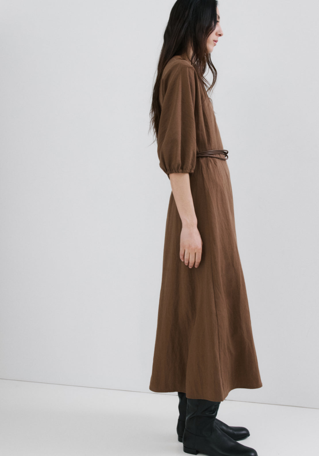 Lyocell Dress With Belt - Brown