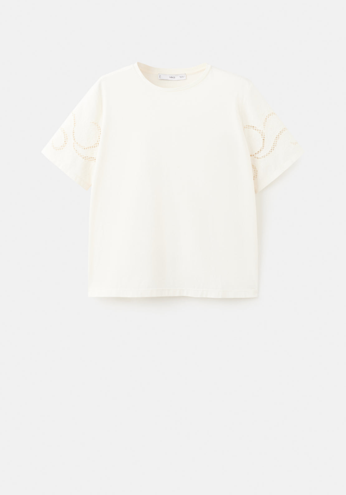 Embroidered Cutwork Cotton T-Shirt - Cream
