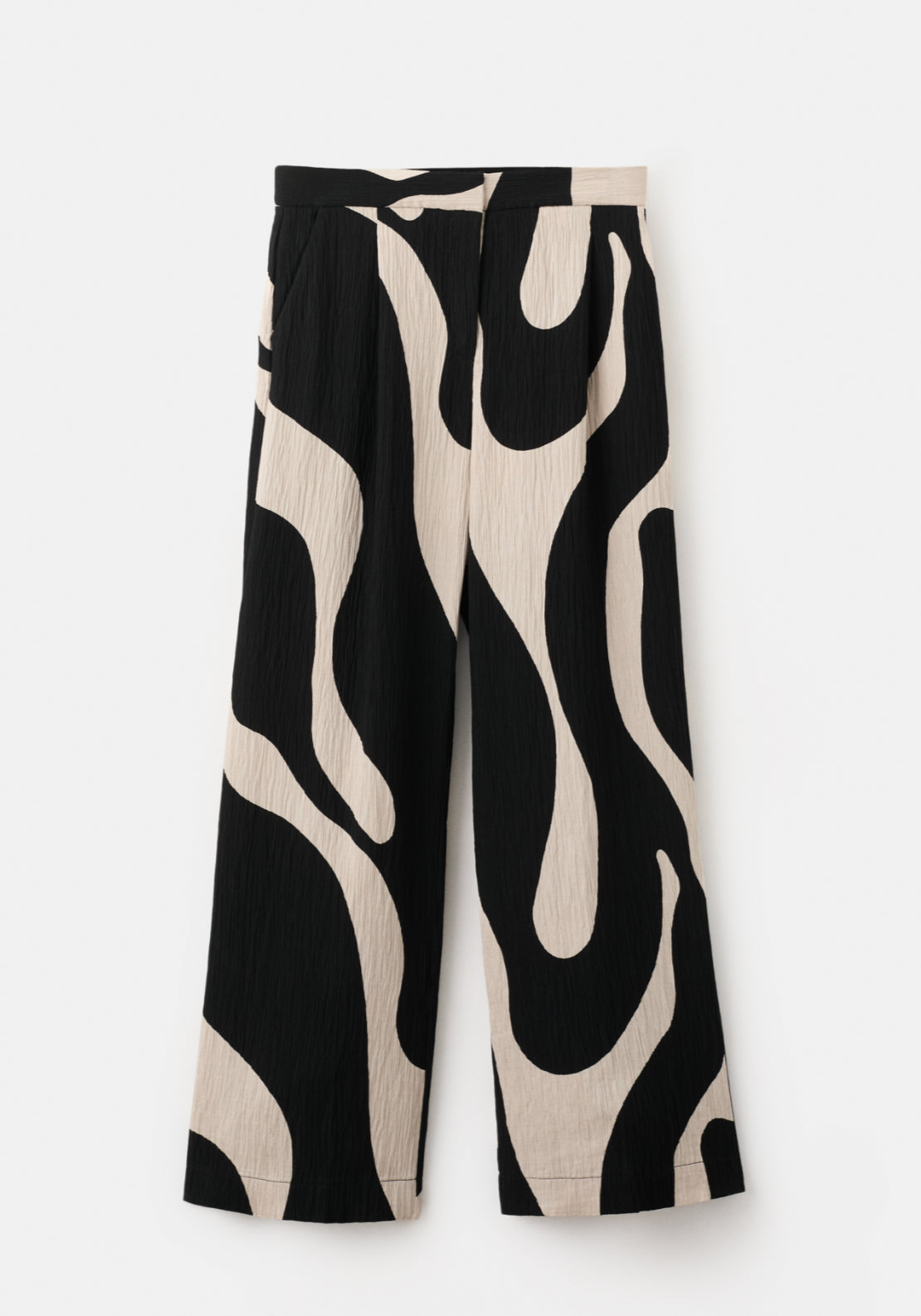 Printed Straight Trousers - Black