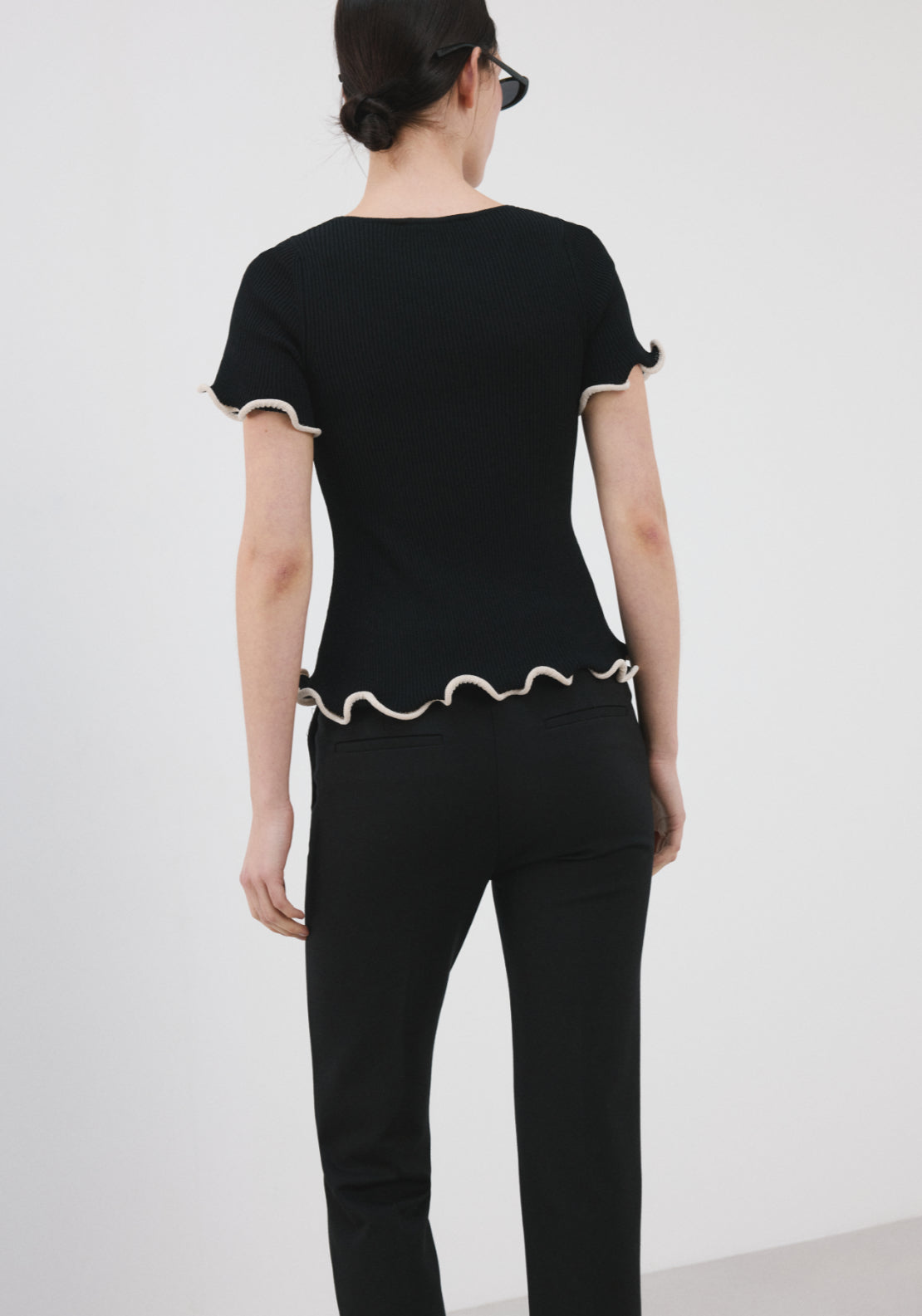 Peplum Jumper With Contrasting Trims - Black