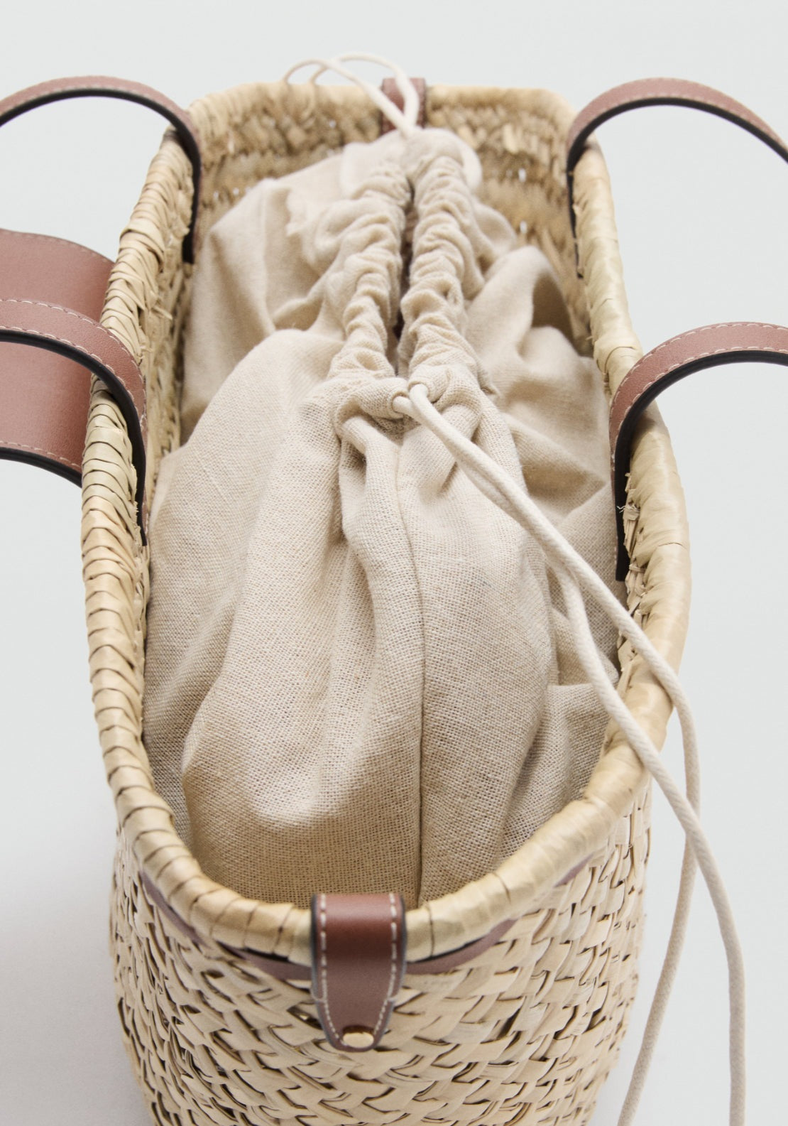 Medium Natural Fibre Basket Bag - Brown