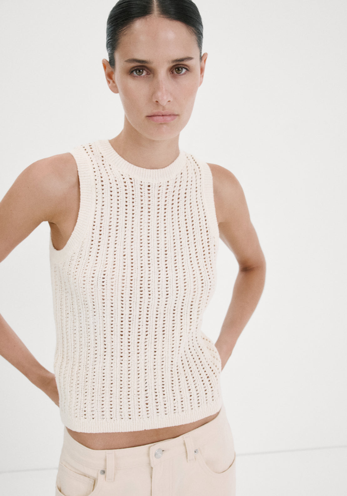 Openwork Knit Top - Cream