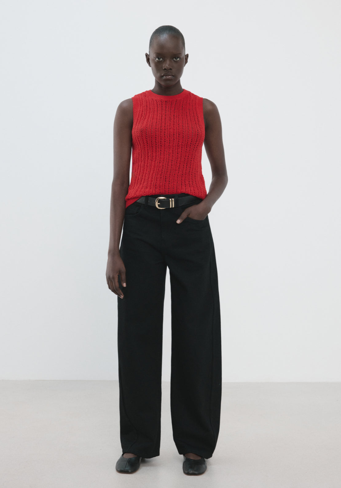 Mango Openwork Knit Top - Red 4 Shaws Department Stores