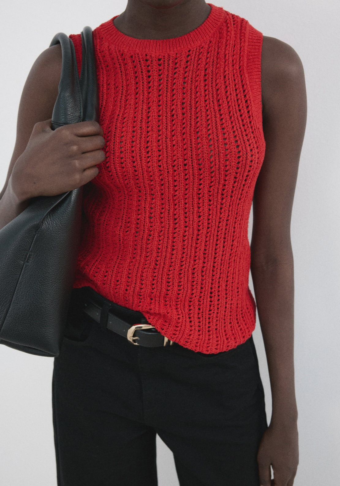 Mango Openwork Knit Top - Red 1 Shaws Department Stores