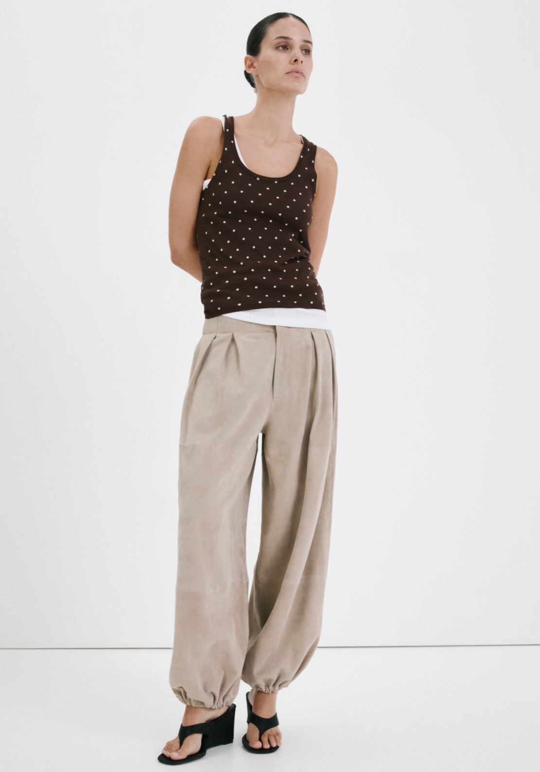 Polka Dot Knitted Top - Brown