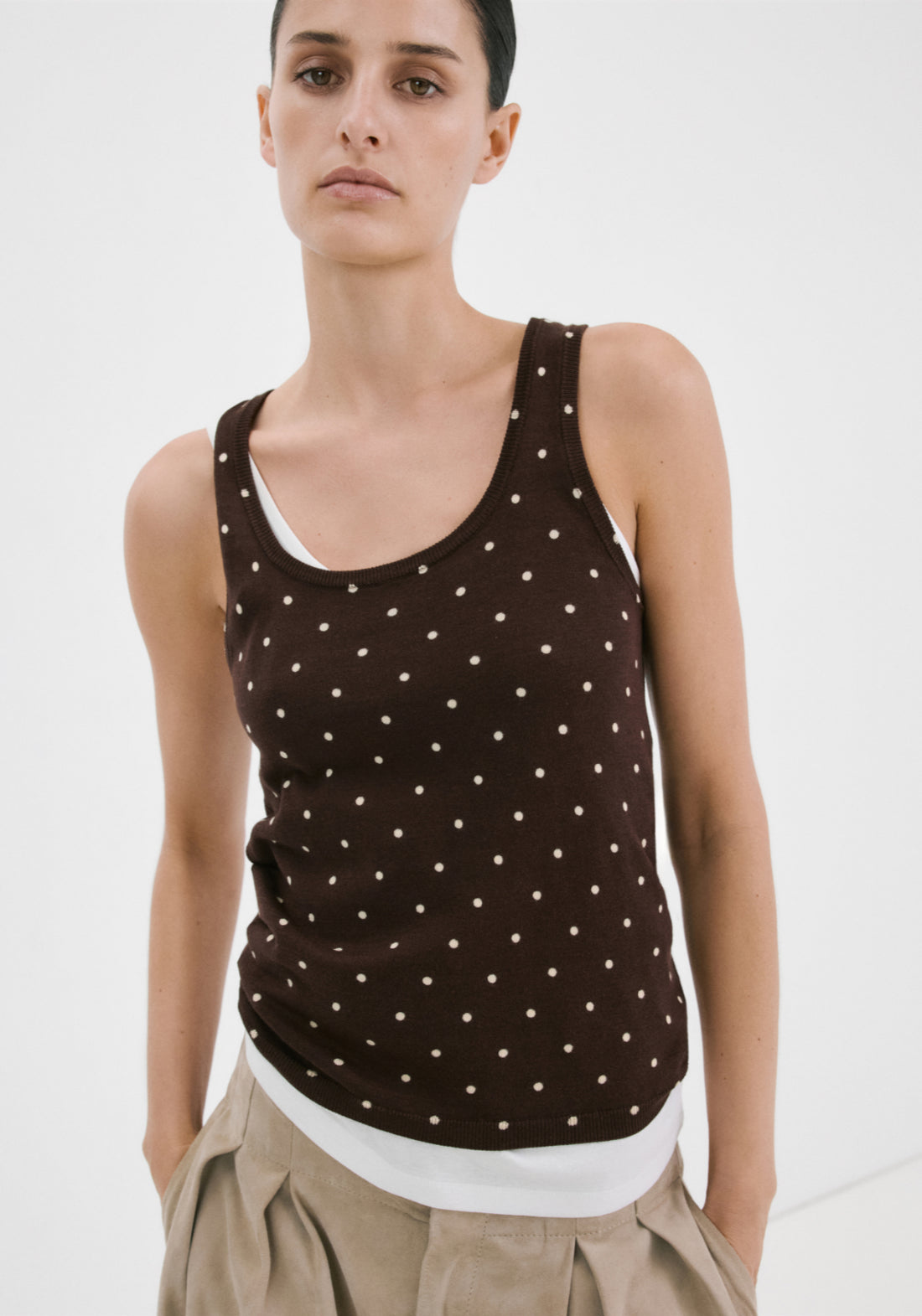 Polka Dot Knitted Top - Brown