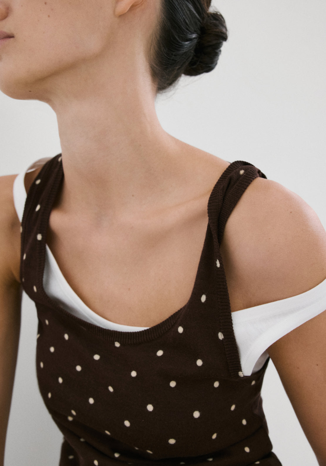 Polka Dot Knitted Top - Brown