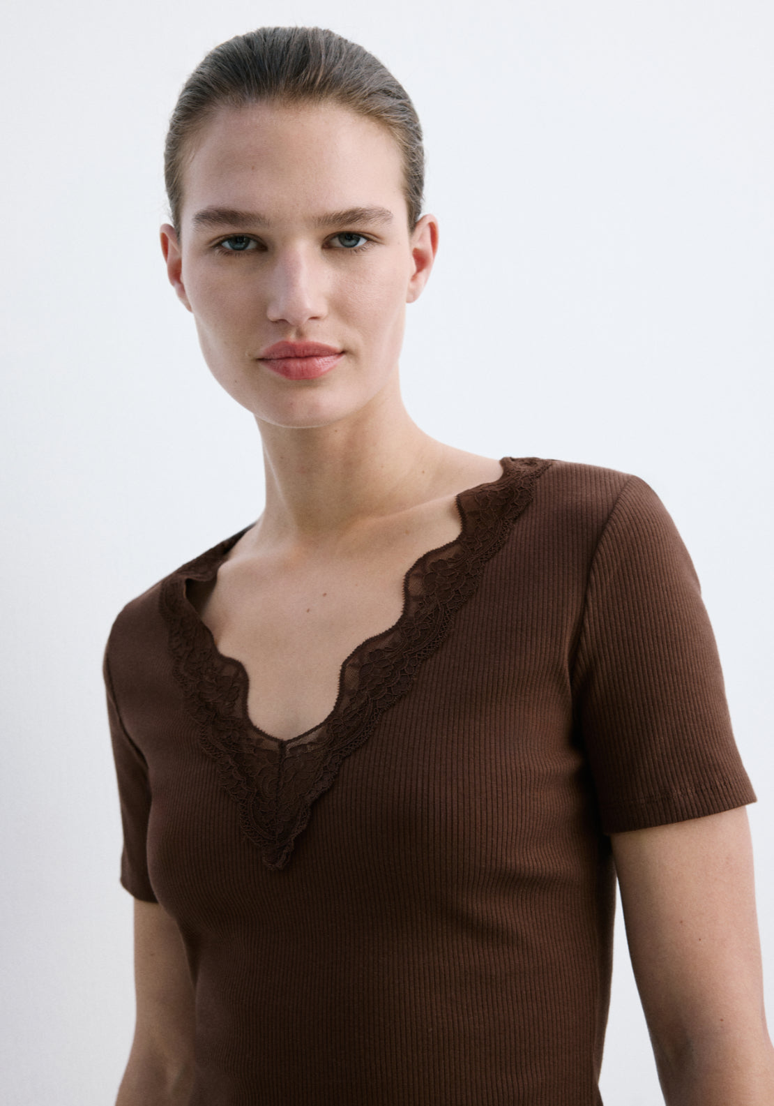 Lace Neck Trim Top - Black
