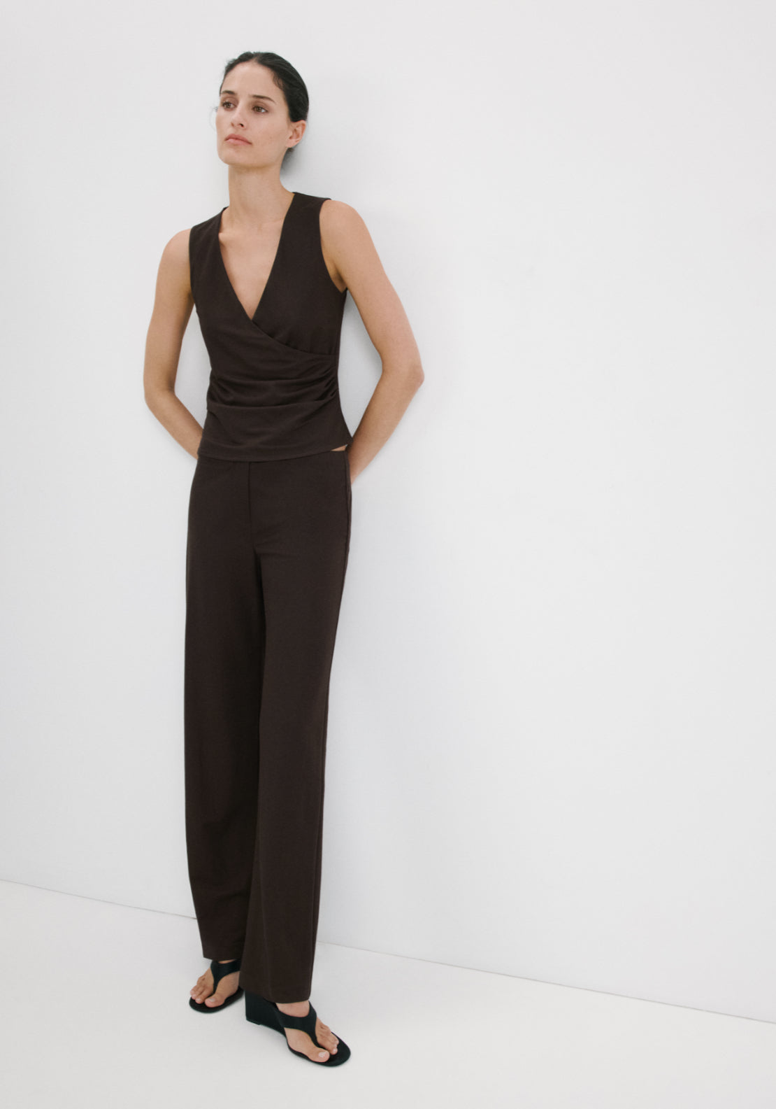 Mango Ruched Wrap Top - Brown 16 Shaws Department Stores