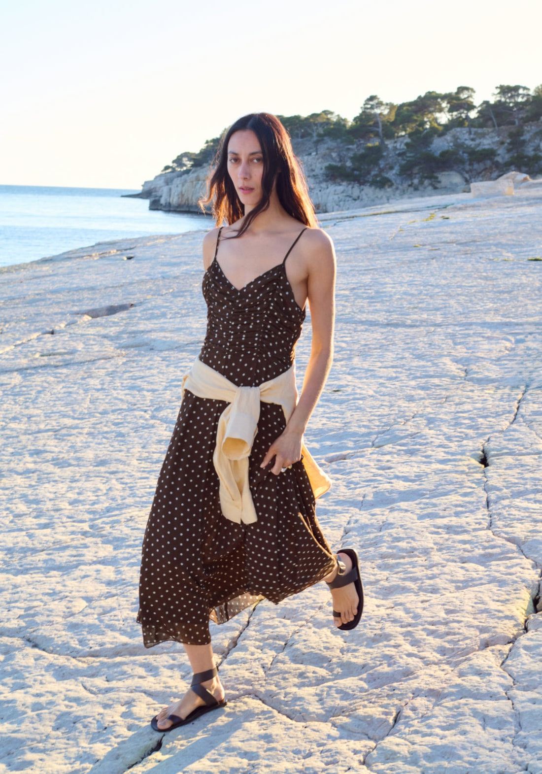 Polka Dot Dress With Gathered Neckline