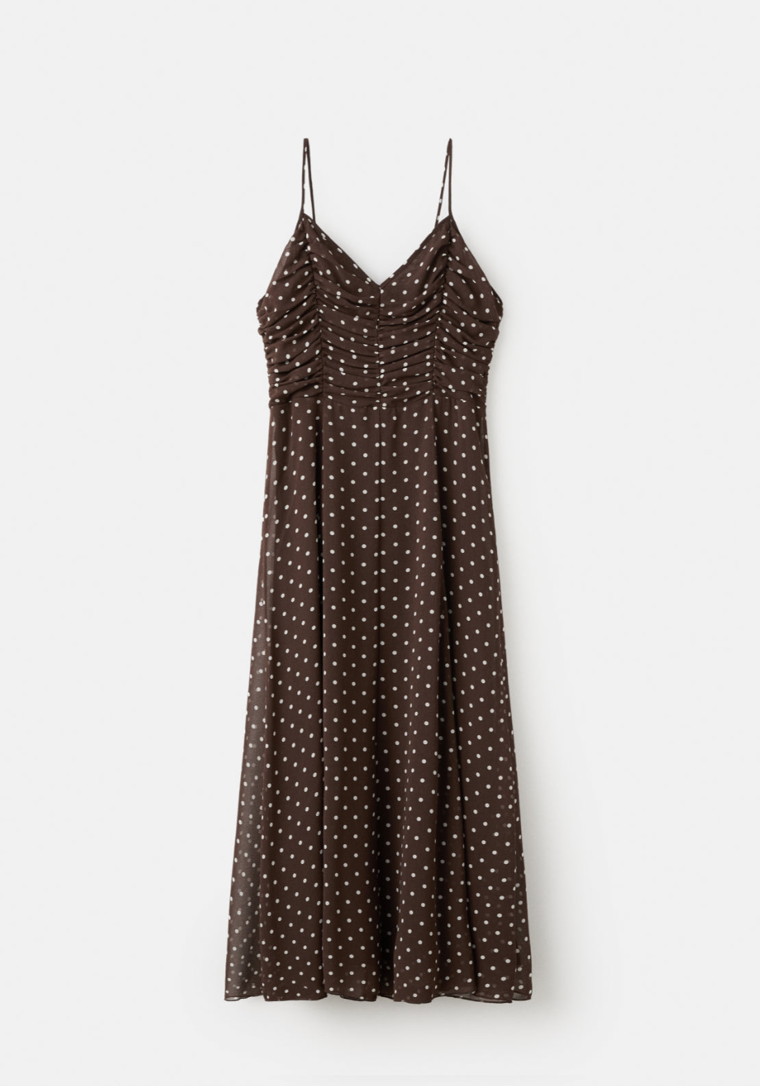 Polka Dot Dress With Gathered Neckline - Brown