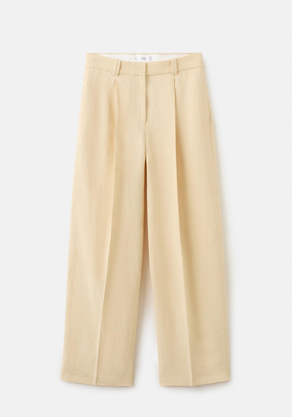 Linen Blend Straight Trousers - Yellow