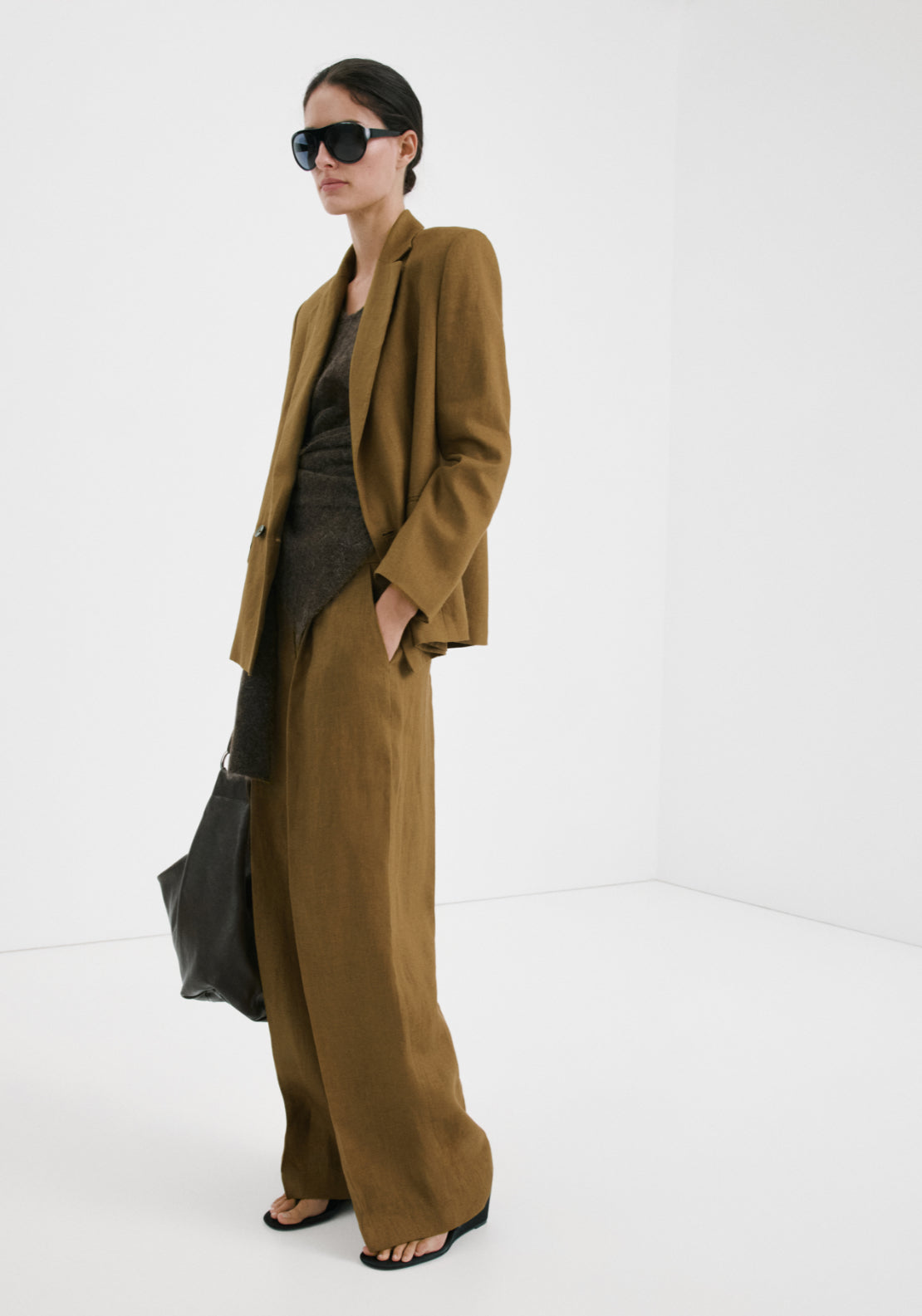 Straight Fit Linen Suit Trousers - Green