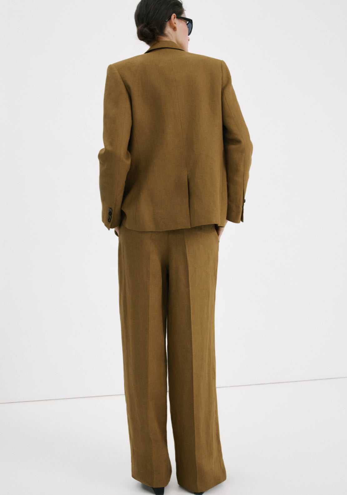 Straight Fit Linen Suit Trousers - Green