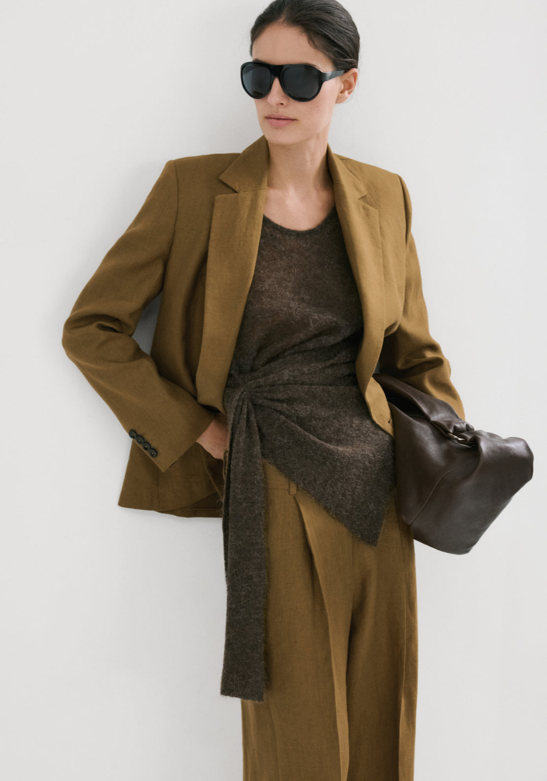 Straight Fit Linen Suit Trousers - Green