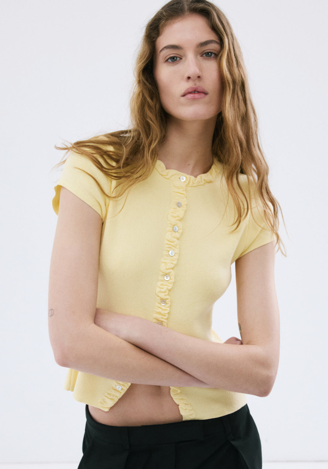 Fine Knit Sweater With Buttons - Yellow