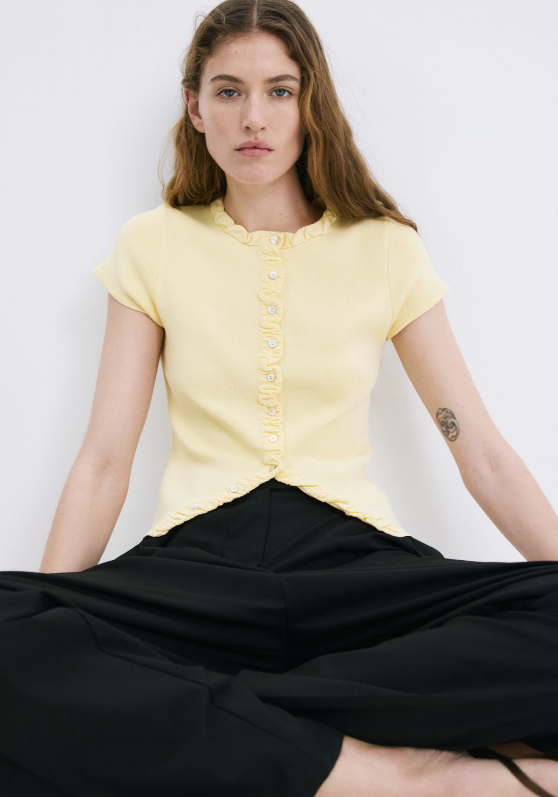 Fine Knit Sweater With Buttons - Yellow