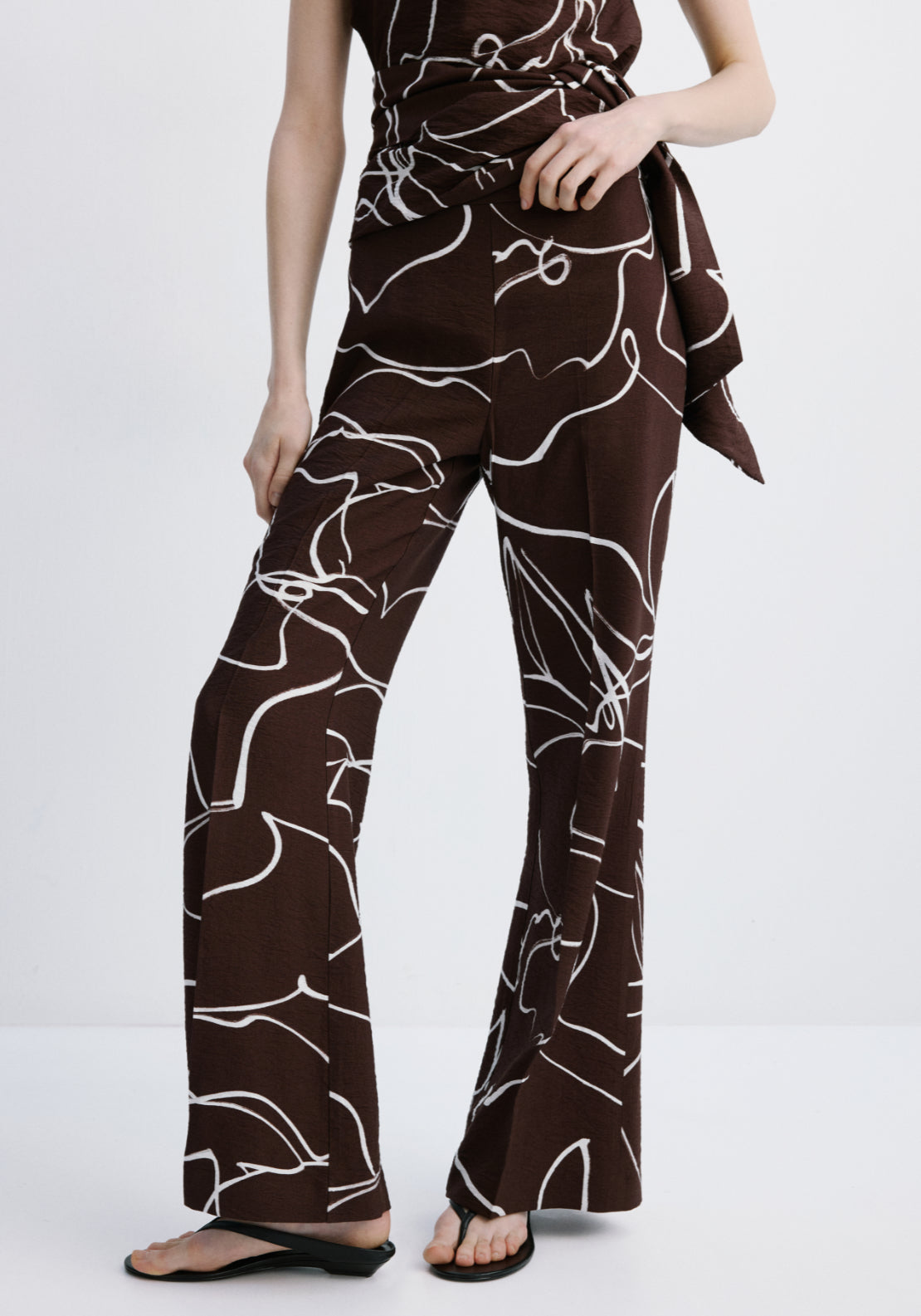 Wide leg printed trousers - Brown
