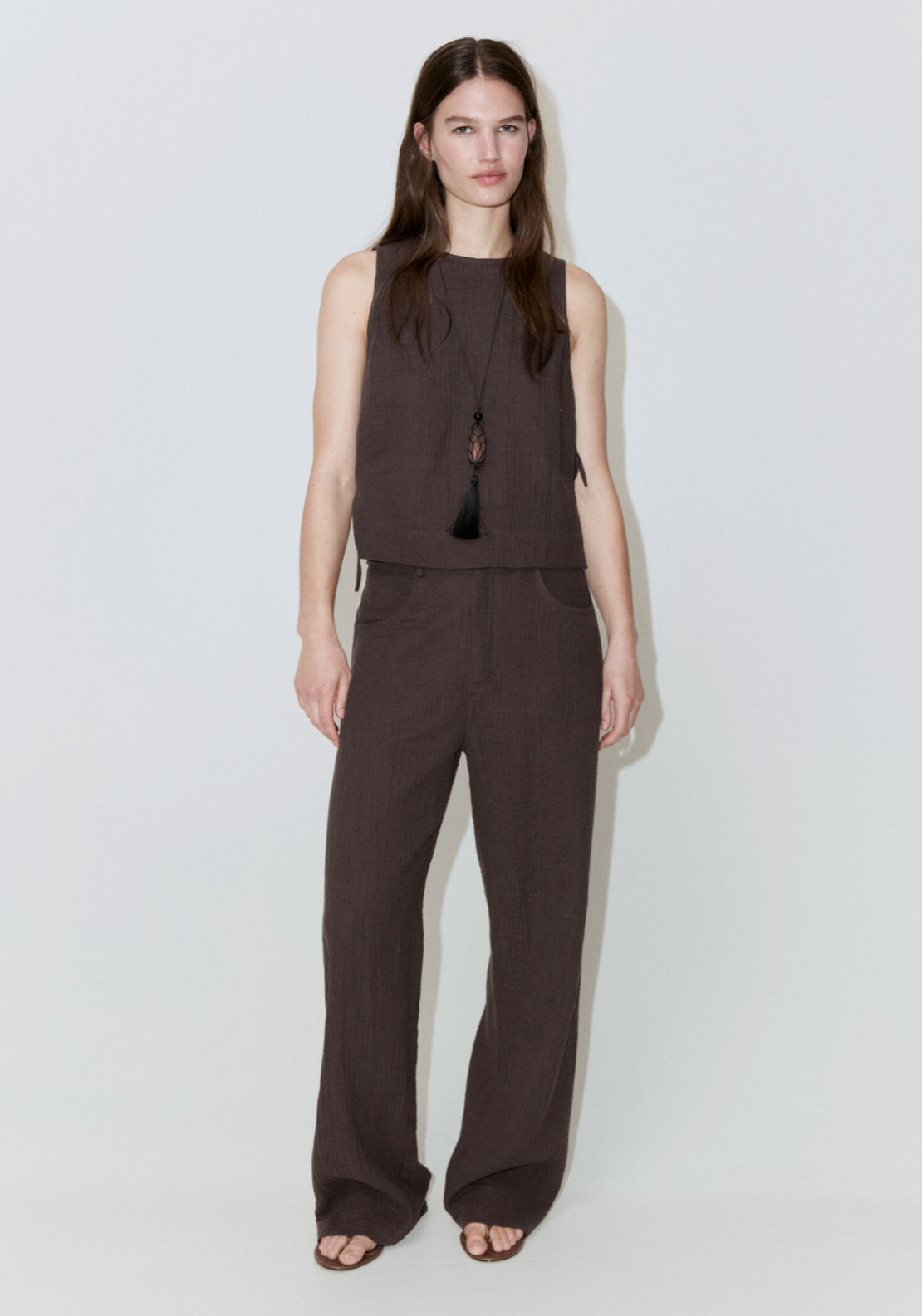 Bambula Tie Top - Brown