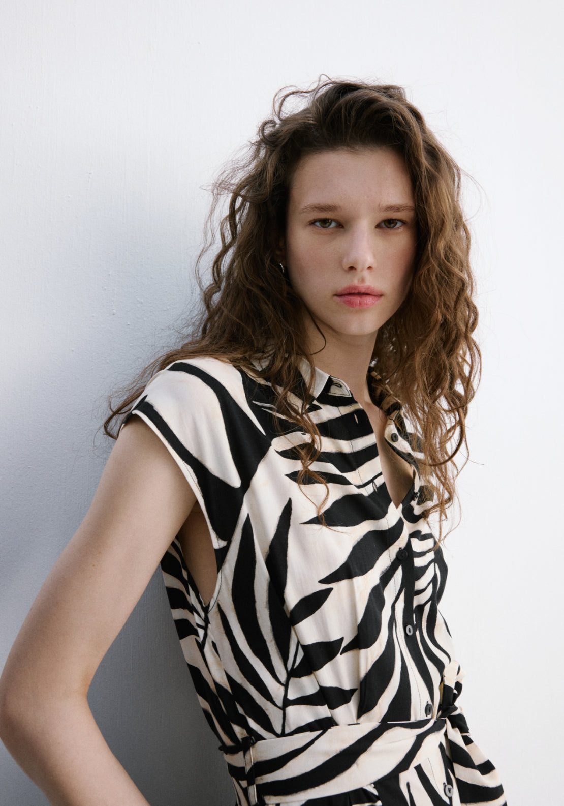 Printed Shirt Dress - Black
