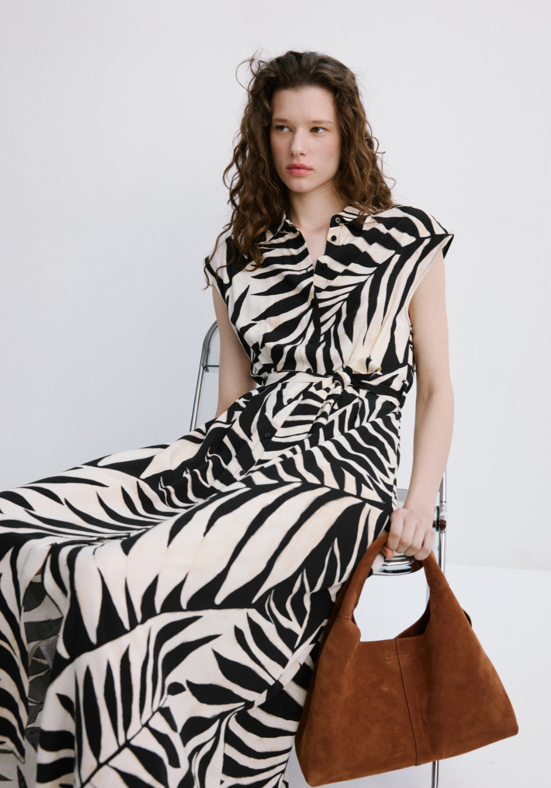 Printed Shirt Dress - Black