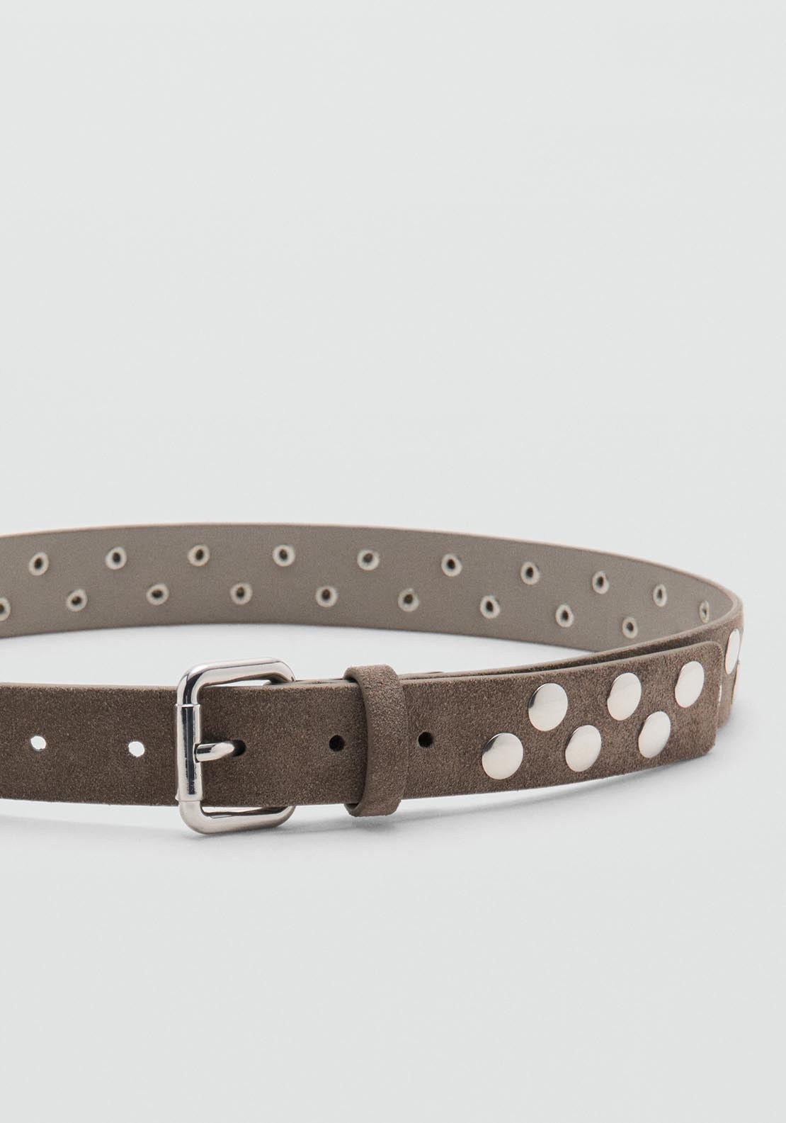 Suede Belt With Studs - Brown