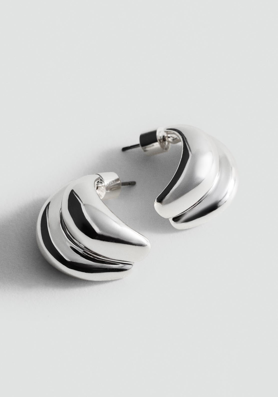 Embossed Semi Hoop Earrings - Silver