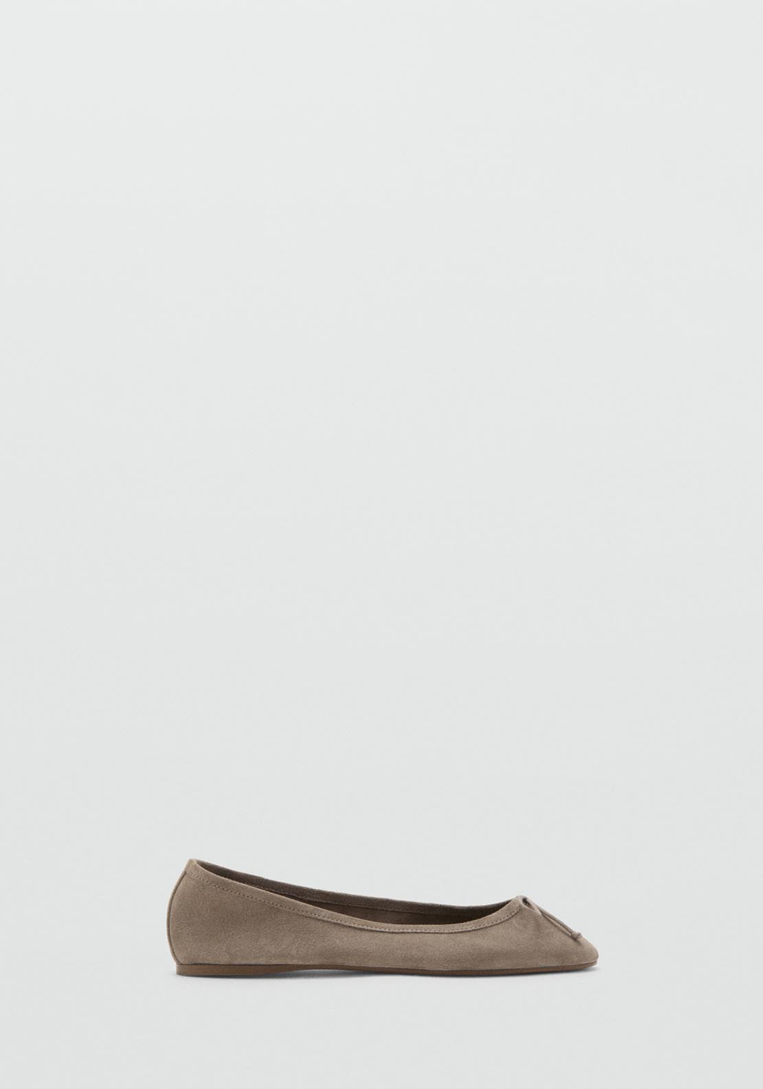 Leather Ballet Flats With Bow - Light Brown