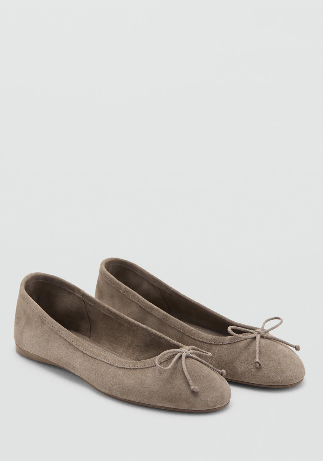 Leather Ballet Flats With Bow - Light Brown