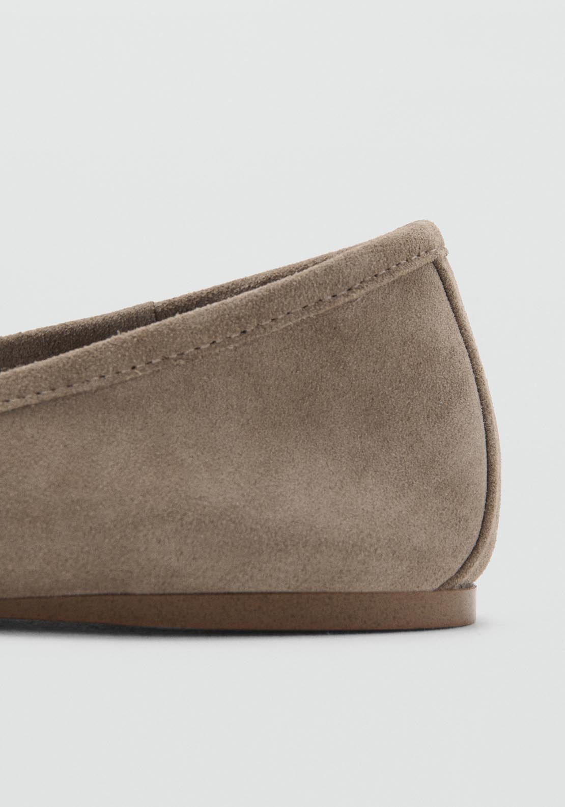 Leather Ballet Flats With Bow - Light Brown