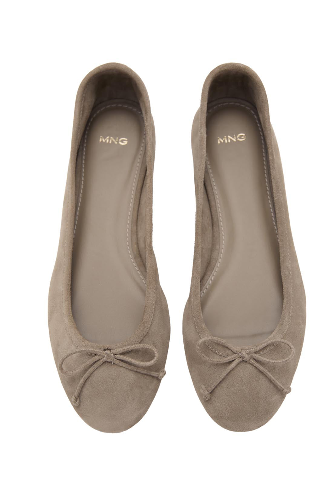 Leather Ballet Flats With Bow - Light Brown