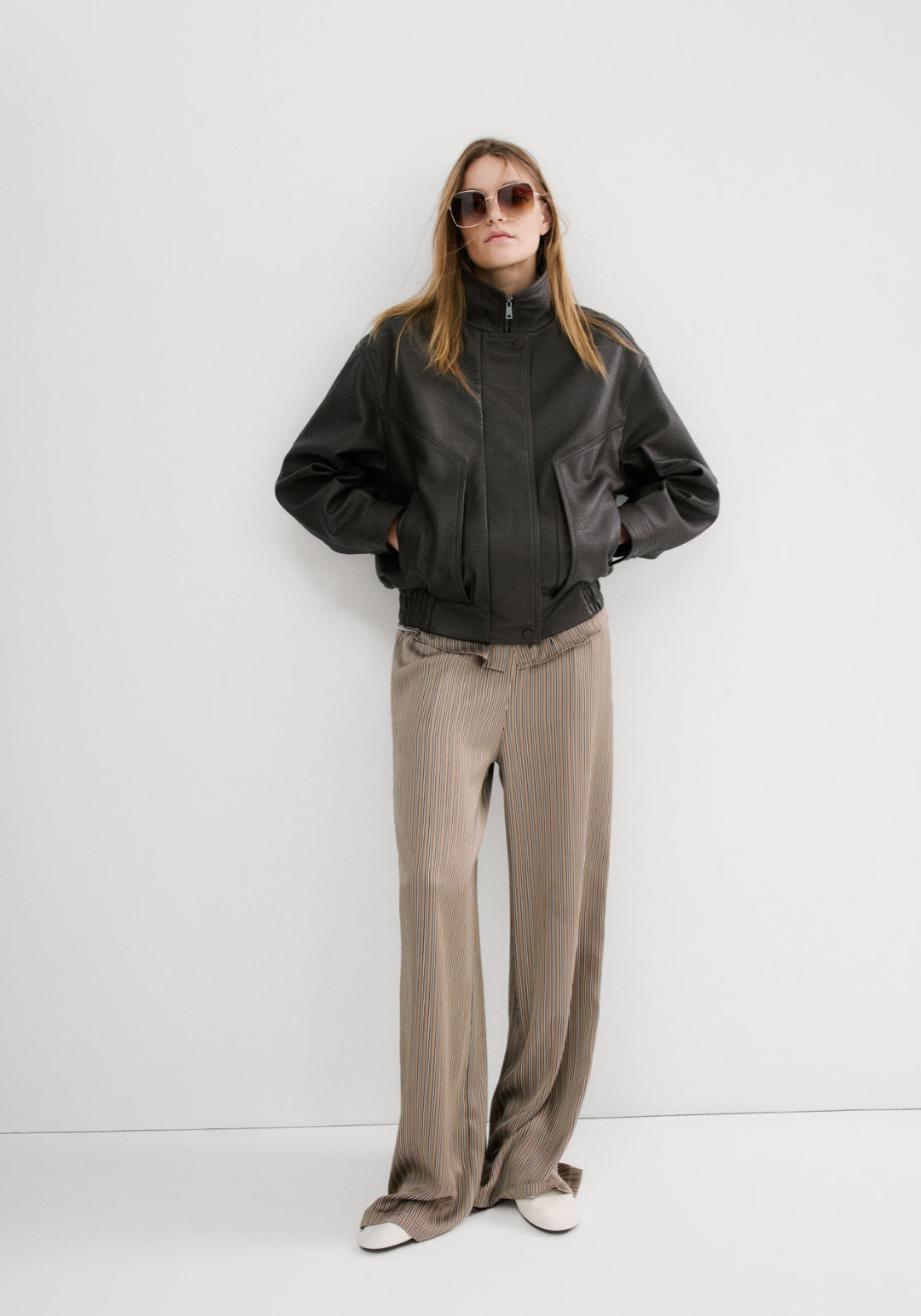 Satin Striped Trousers - Brown