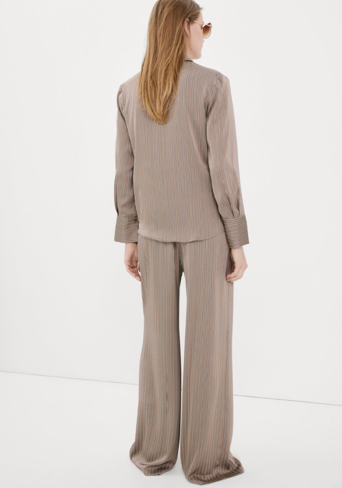 Satin Striped Trousers - Brown