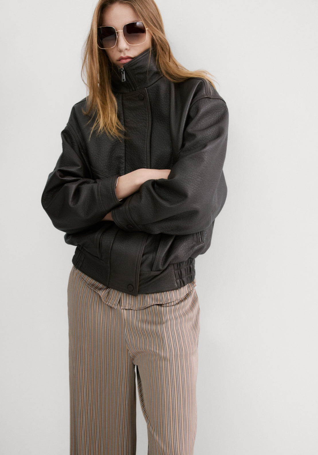 Satin Striped Trousers - Brown